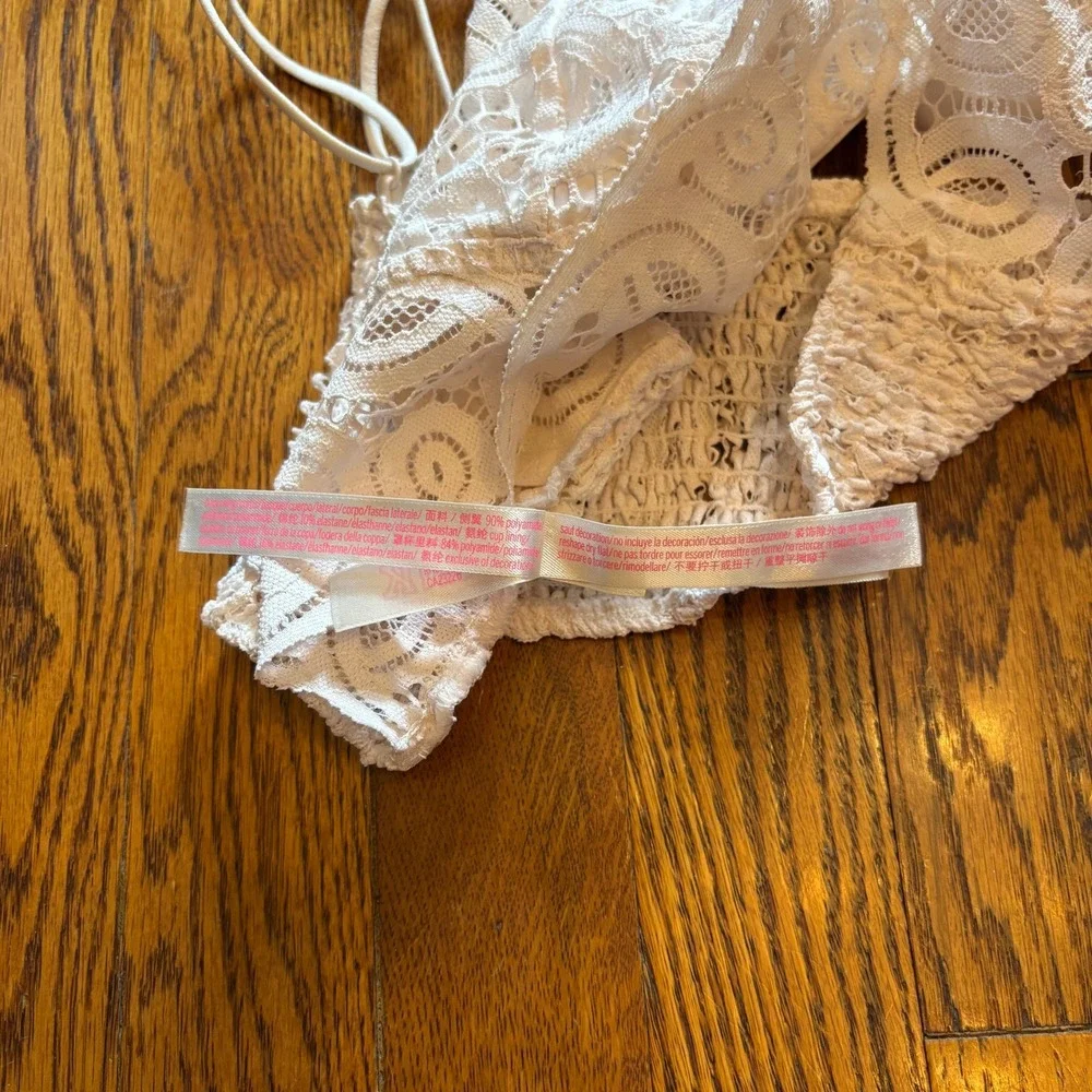Victoria's Secret PINK White Lace Bralette Strappy Back Longline Size Large